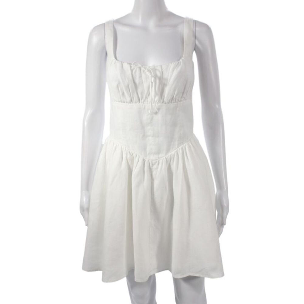 Reformation Women White Square Neck Mini Dress Sleeveless Zip Bohemian Size 8